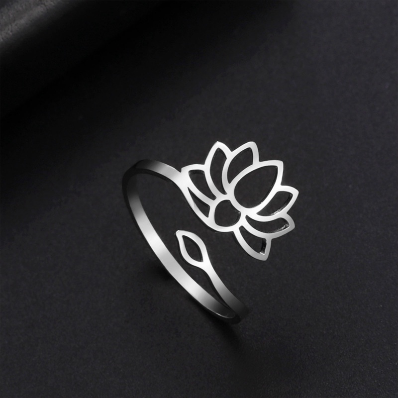 Perhiasan Cincin Yoga Buddha Adjustable Desain Bunga Teratai Bahan Stainless Steel 2022 Untuk Wanita