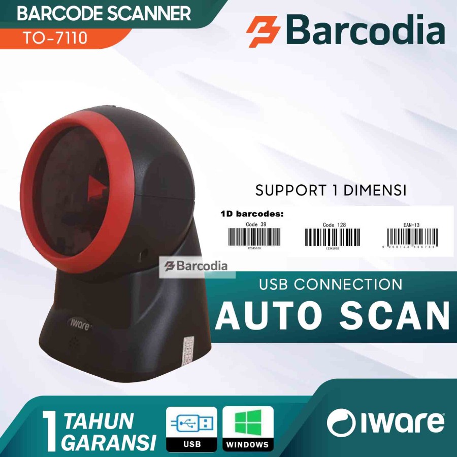 BARCODE SCANNER OMNI DIRECTIONAL LASER 1D USB IWARE TO-7110