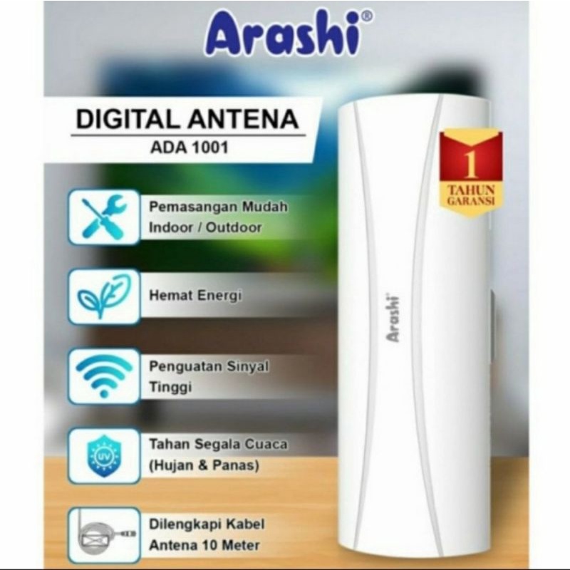 Antena TV Digital ARASHI ADA 1001 - Garansi 1 Tahun -  Free Kabel 10 Meter