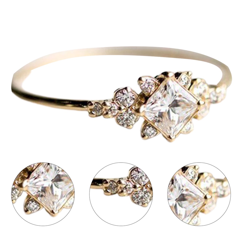 Hu Hu Hu Hu Hu Alat Bantu Pasang Kacamata♡ Cincin Wanita Hias Cubic Zirconia Bentuk Persegi Tipis Menarik Untuk Pernikahan