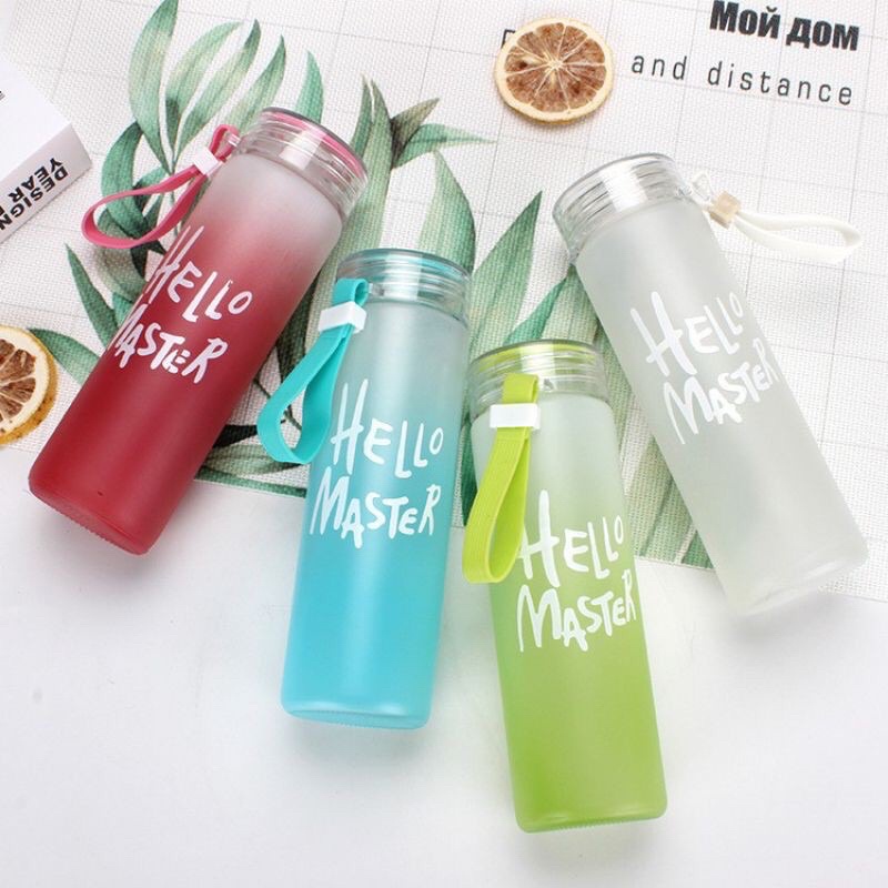 Botol Minum Kaca Hello Master Infus Water Bottle Travel Wadah Air Minum Tumbler Gradiasi warna canti