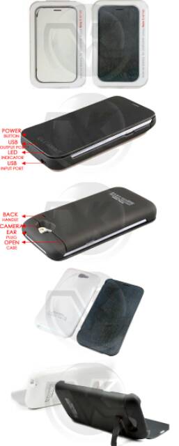 Powerbank Powercase Power Bank Case Casing Cover Smart Battery JLW Flip Cover 4800mAh for Samsung Galaxy Note2 N7100