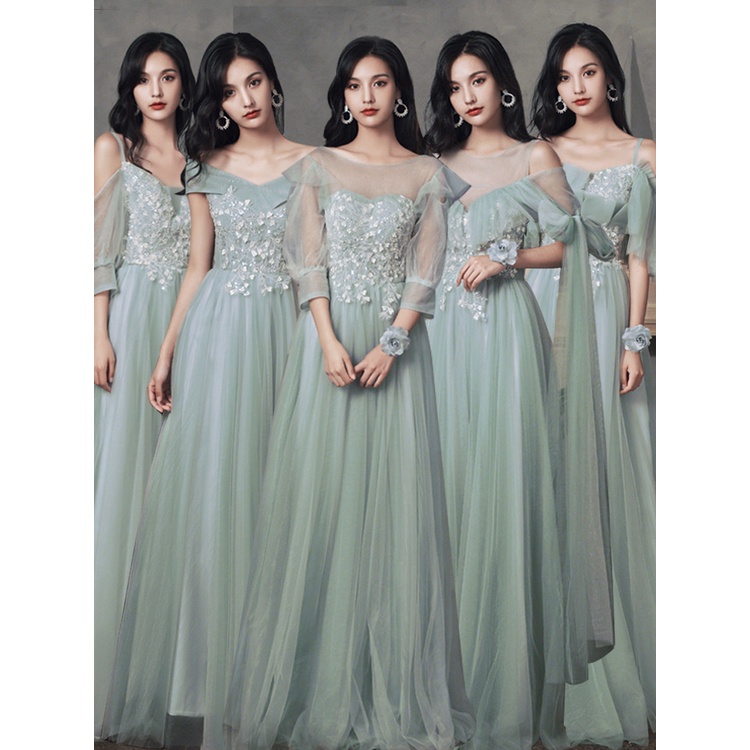 Gaun Pengiring Pengantin Gaun Pesta 2206002 Abu Hijau Bridesmaid Gown