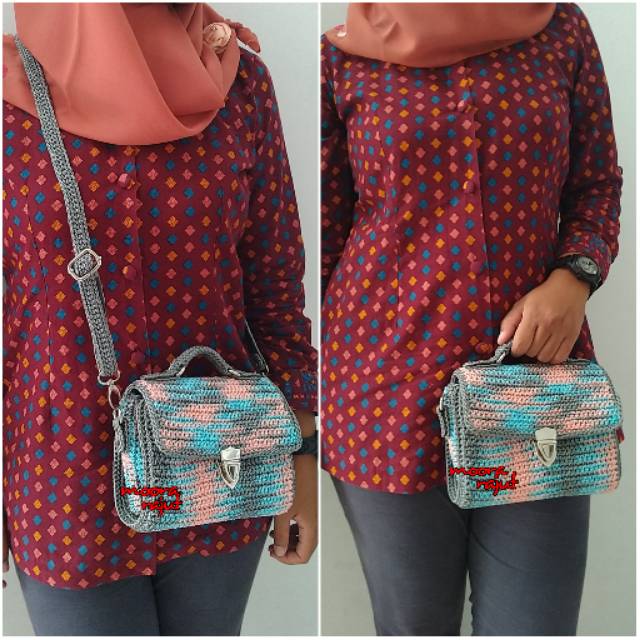 Tas rajut nilon MINI SOFIA GREY GRADASI