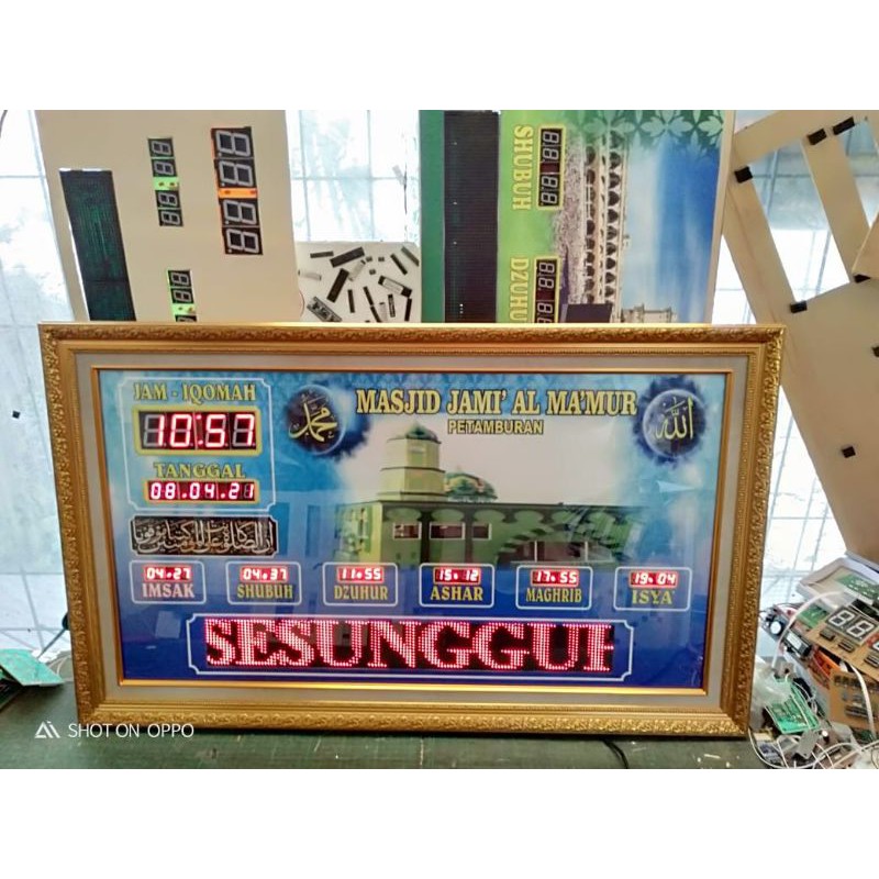 Jam Masjid Digital Waktu Sholat Running Teks CUSTOM NAMA 60 x 100 cm