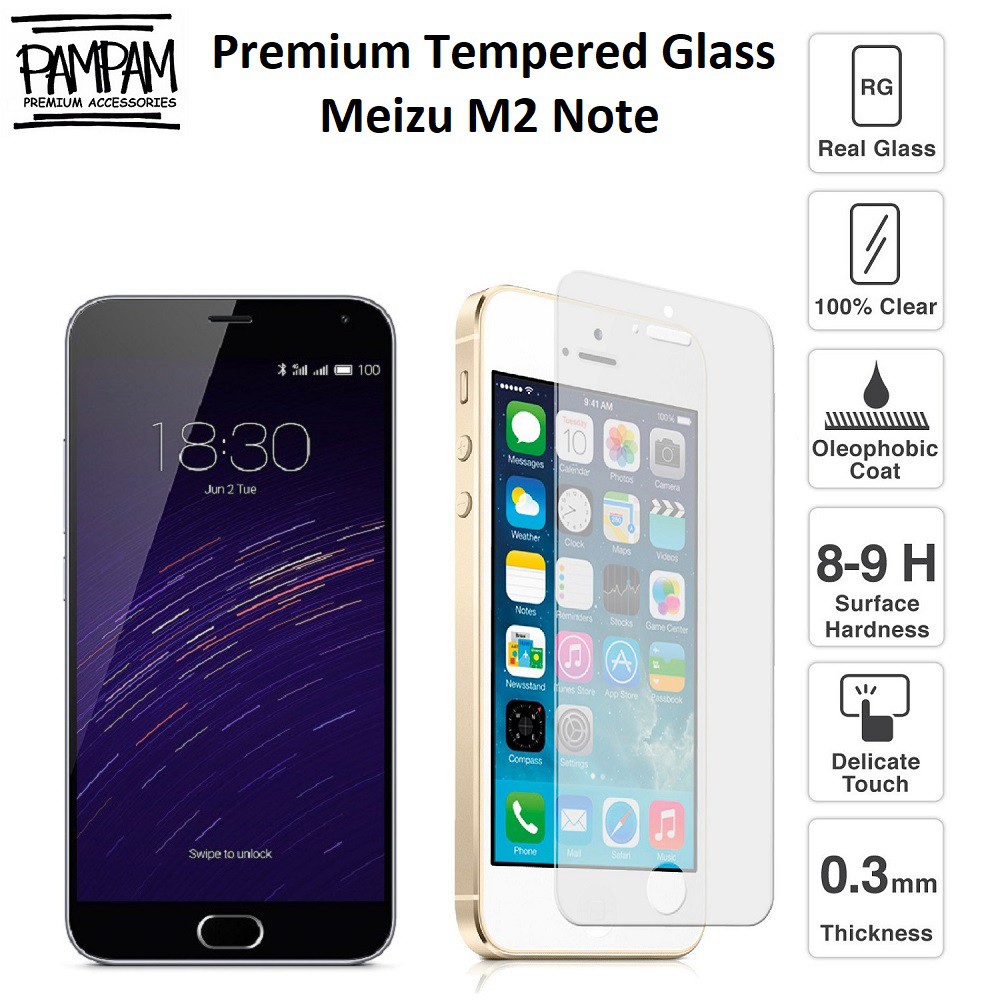 Premium Tempered Glass Meizu M2 Note HP Anti Gores Layar Screen Guard Protector Tempred Original Ori