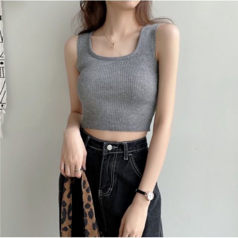 HANA Tanktop SQUARE NECK korea rajut Crop tank top wanita rajut tebal