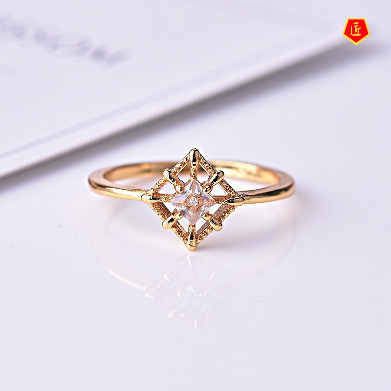 [Ready Stock]Simple Personality Rhinestone Golden Hollow Ring