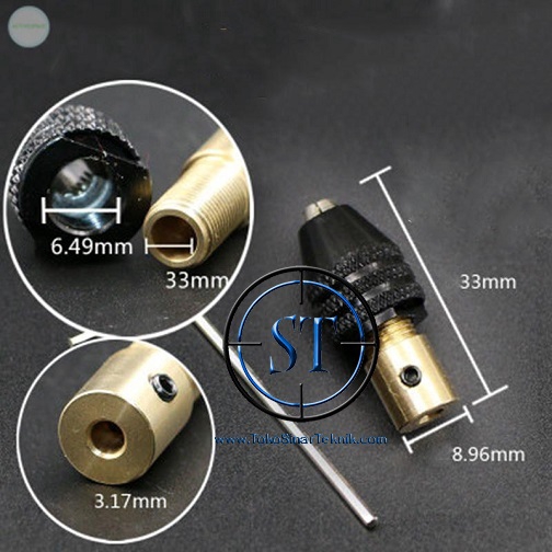 Keyless Multi Chuck Mini Drill 3.17mm Dinamo Bor Clamping 0.3-3.5mm Shaft Mini Gerinda grinder Shank Brass Plus Kunci L