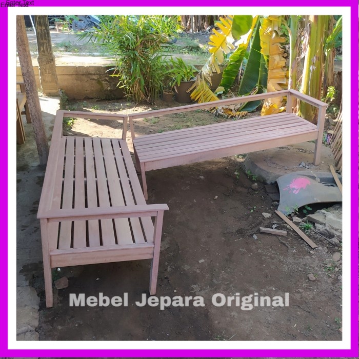 Kursi Teras Sudut, Lincak Duduk Panjang, Bale Bale L Kayu Bengkirai Murah