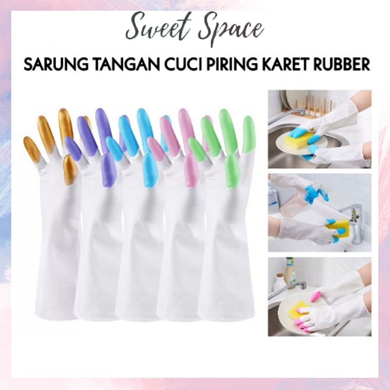 SARUNG TANGAN KARET CUCI PIRING PELINDUNG ANTI AIR SARUNG TANGAN LATEX RUBBER GLOVE [SWEETSPACE]