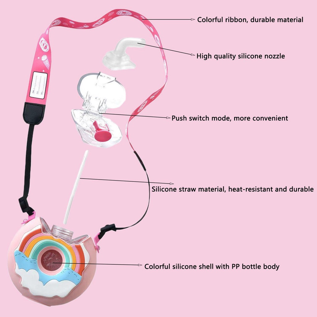 Preva Donut Water Cup Cangkir Air Bulat Botol Air Rainbow Elephant Donut Kettle