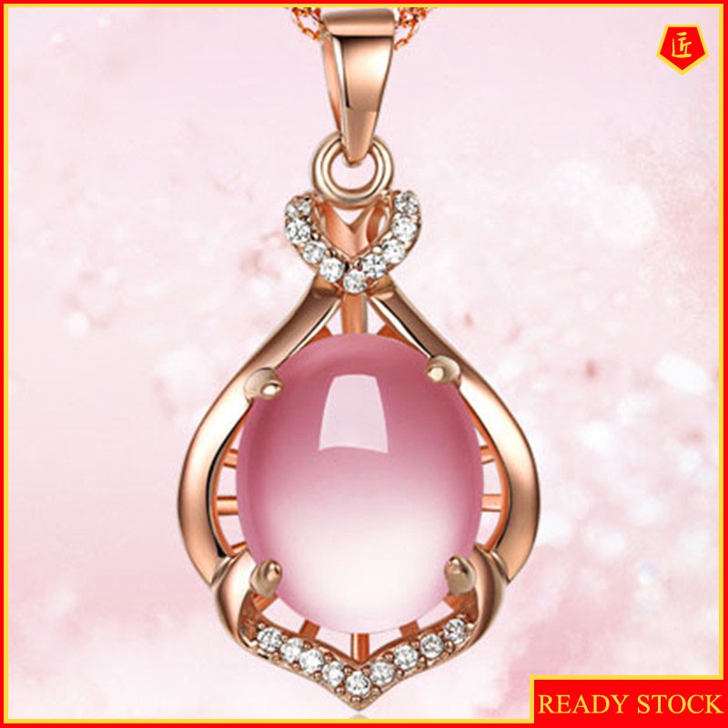 [Ready Stock]Elegant Silver Necklace Female Pink Crystal Pendant for Girlfriend