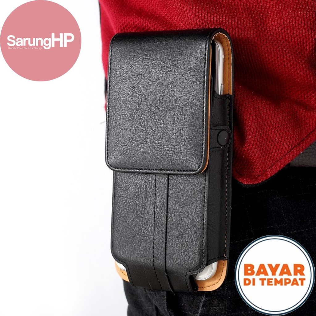 SARUNG HP Dompet Tas Pinggang Kulit Slot Kartu Klip Jepit Putar Vertikal