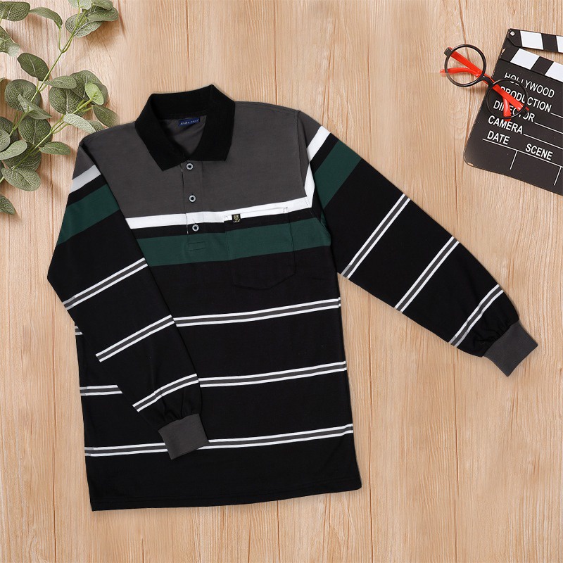 Kaospolos - Kaos kerah motif salur lengan panjang | polo shirt stripe engineering 7879