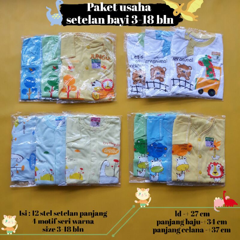 paket usaha 12 pcs piyama setelan panjang bayi 3-18 bulan