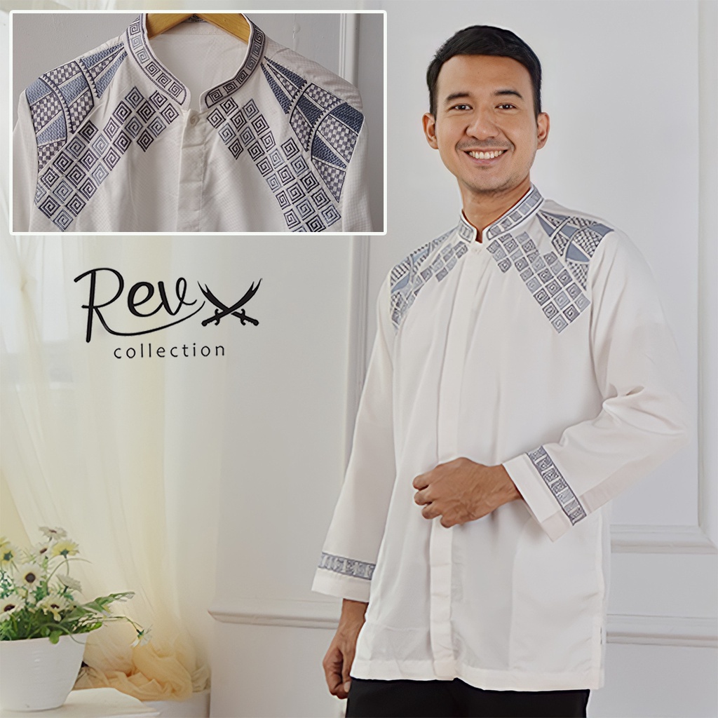 Baju Koko Putih Bordir Biru Baju Koko Pria