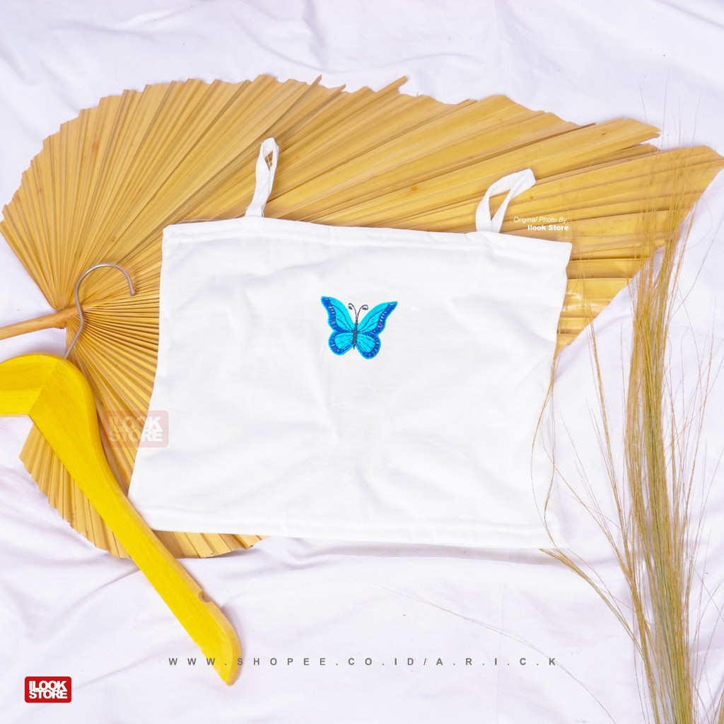 Tanktop ovula butterfly - tanktop wanita - tanktop crop - pakaian dalam - bordir-TT Butterfly - Putih