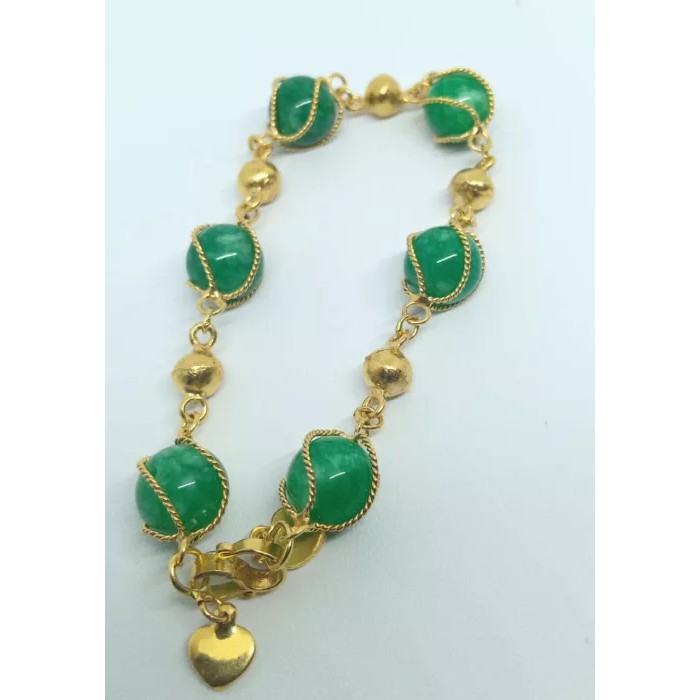 Gelang Lonceng Batu Giok China Lapis Emas 24K