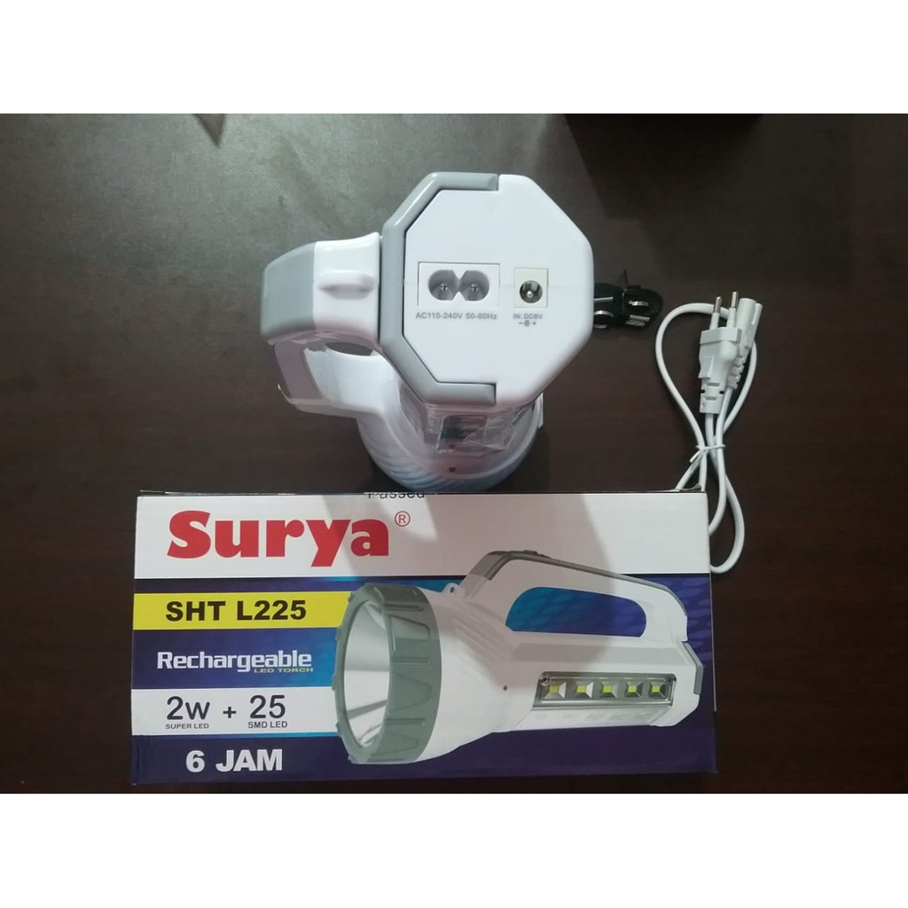 PROMO !!! Surya Senter Led Lampu Emergency 2 in 1 SHT L225 White Senter Led Super Terang LED 2W + Li