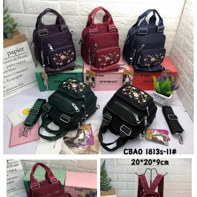 TAS WANITA IMPORT 3in1 CHIBAO 1813s-11 MOTIF BUNGA JINJING SELEMPANG RANSEL