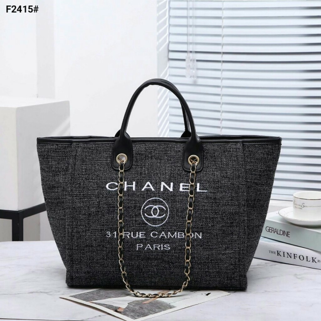 Tas Wanita Chanel Canvas Deauville Shopping Tote Bag F2415 Semi Premium