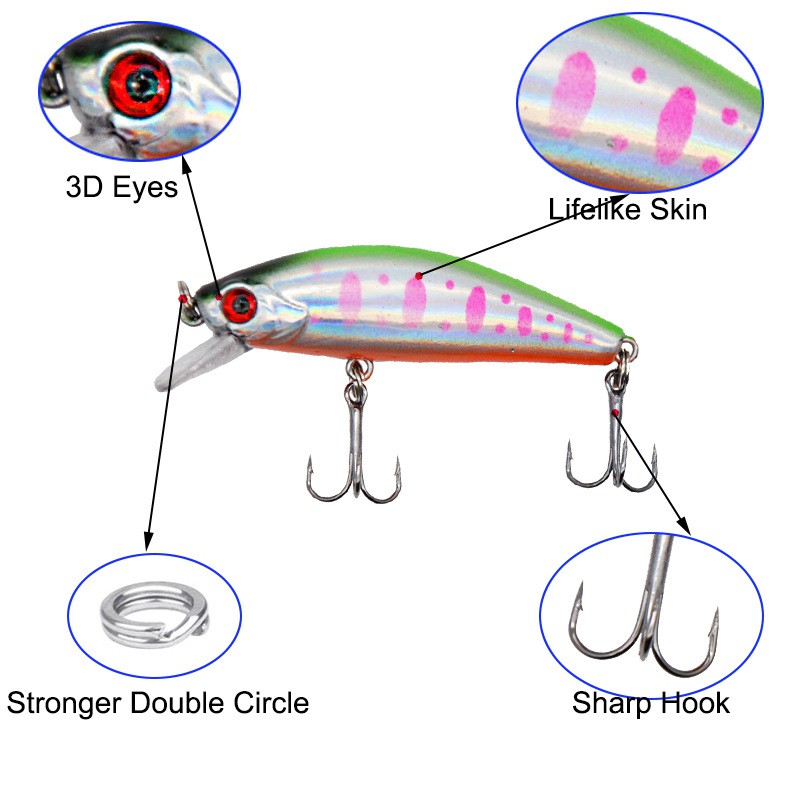 1Pcs New Sinking Minnow Umpan Pancing 55mm 6.5g Fishing Bait 3D Eyes Swimbait Fishing Lure Ikan Kail Bass Wobbler Tackle