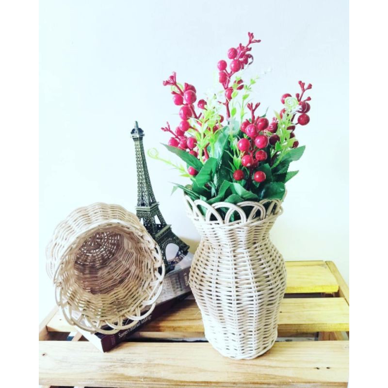 Keranjang Rotan Vas Rotan Aesthetic Vas Bunga Meja Vas Bunga Rotan Unik Model Mahkota