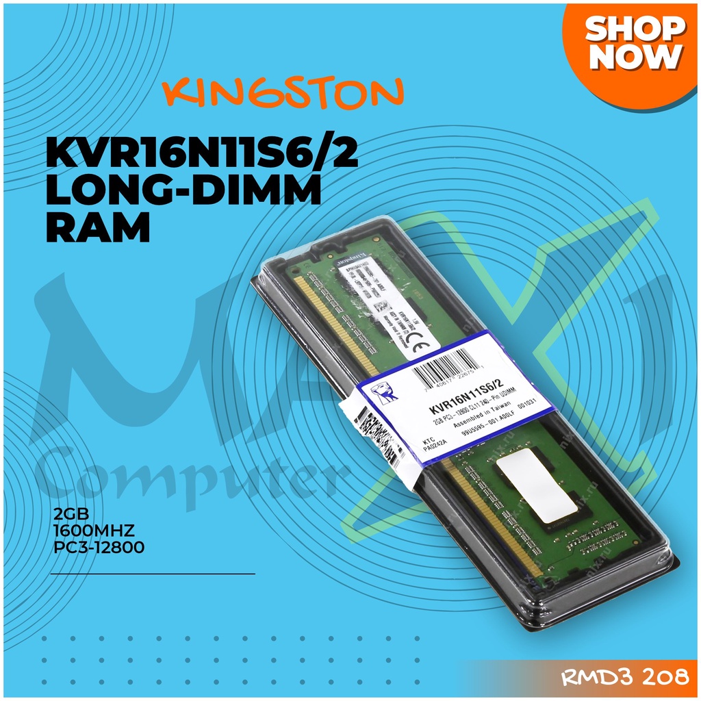 Kingston KVR16N11S6/2 2GB DDR3 1600MHz PC3-12800 1.5V Memory RAM
