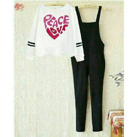Set Jump Peace Love Baju setelan wanita Jumpsuit Cewek Baju Kodok Terlaris