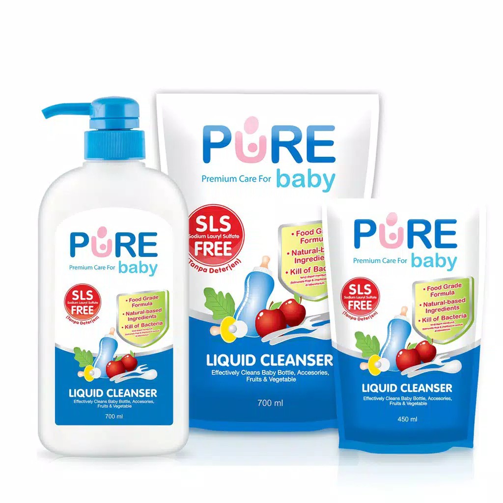 PURE BABY Liquid Cleanser Refill 700 ml - 450ml - Purebaby Sabun Cuci Botol