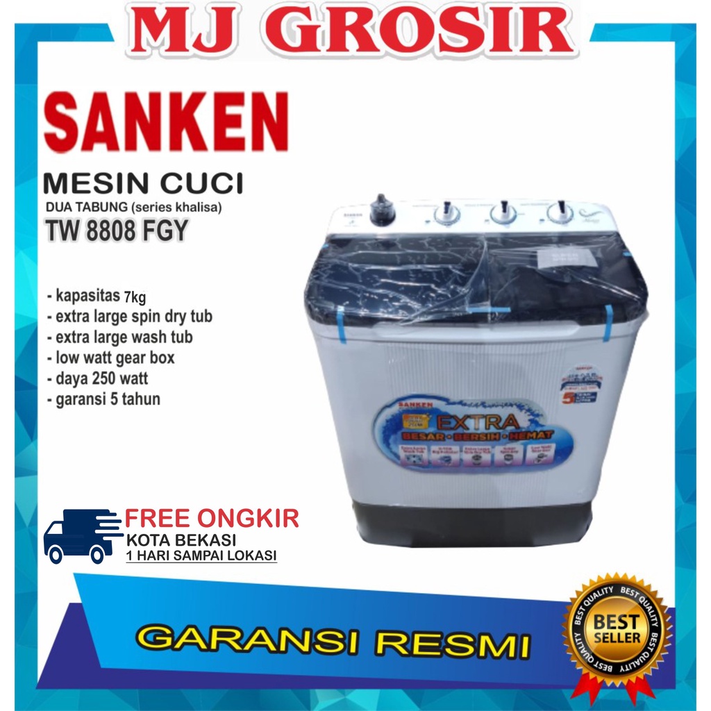 MESIN CUCI SANKEN TW 8808 FGY 7KG 2 TABUNG TW8900 BK XTOR TECHNOLOGY
