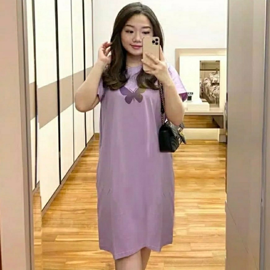 BAJU DRESS WANITA KOREA BAJU CASUAL DRES KAOS TERUSAN PEREMPUAN LILAC DAISY
