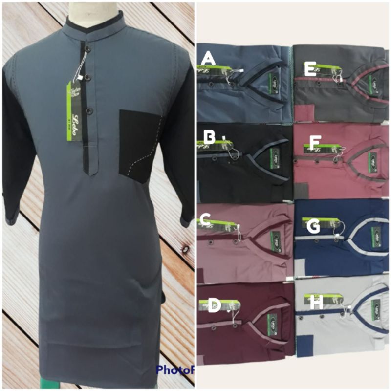 Baju Koko Muslim Lebo Kurta tangan 3/4 kemeja Pria Laki ALMIA pakaian kaos gamis jubah lebaran