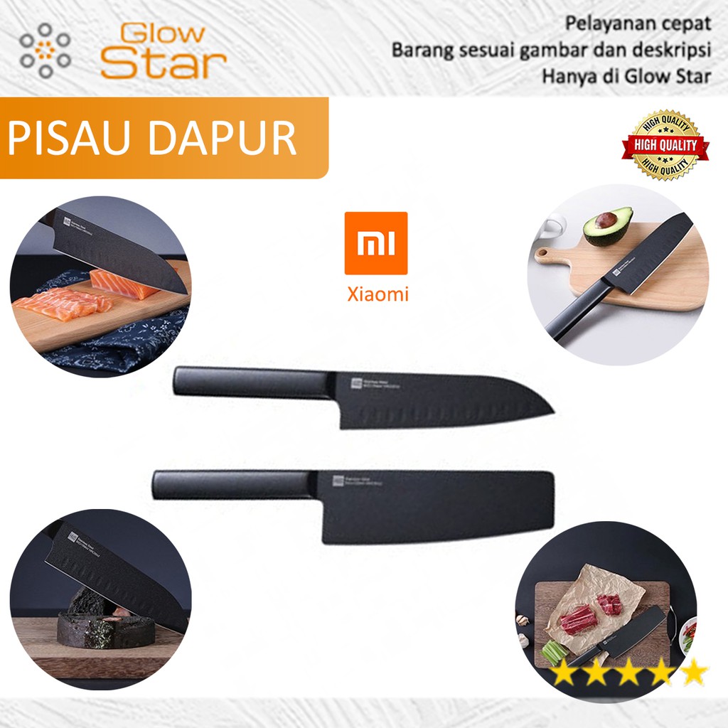 Xiaomi Mijia Huohou Pisau Dapur Kitchen Knife 2 PCS - HU0015 - Black