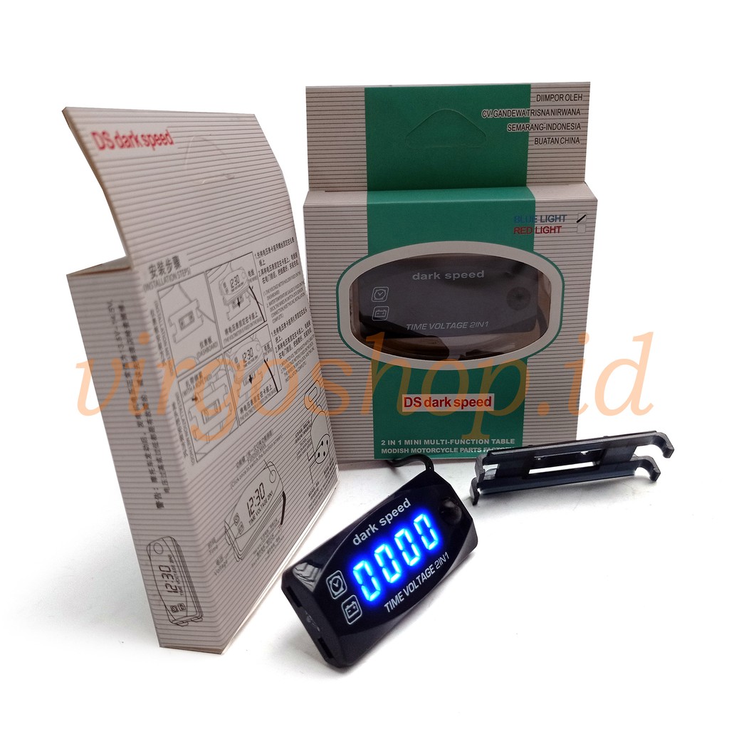 Dark Speed Volt Meter Plus Jam Digital 2 IN 1 - Volt Meter Pengukur Tegangan Aki Motor