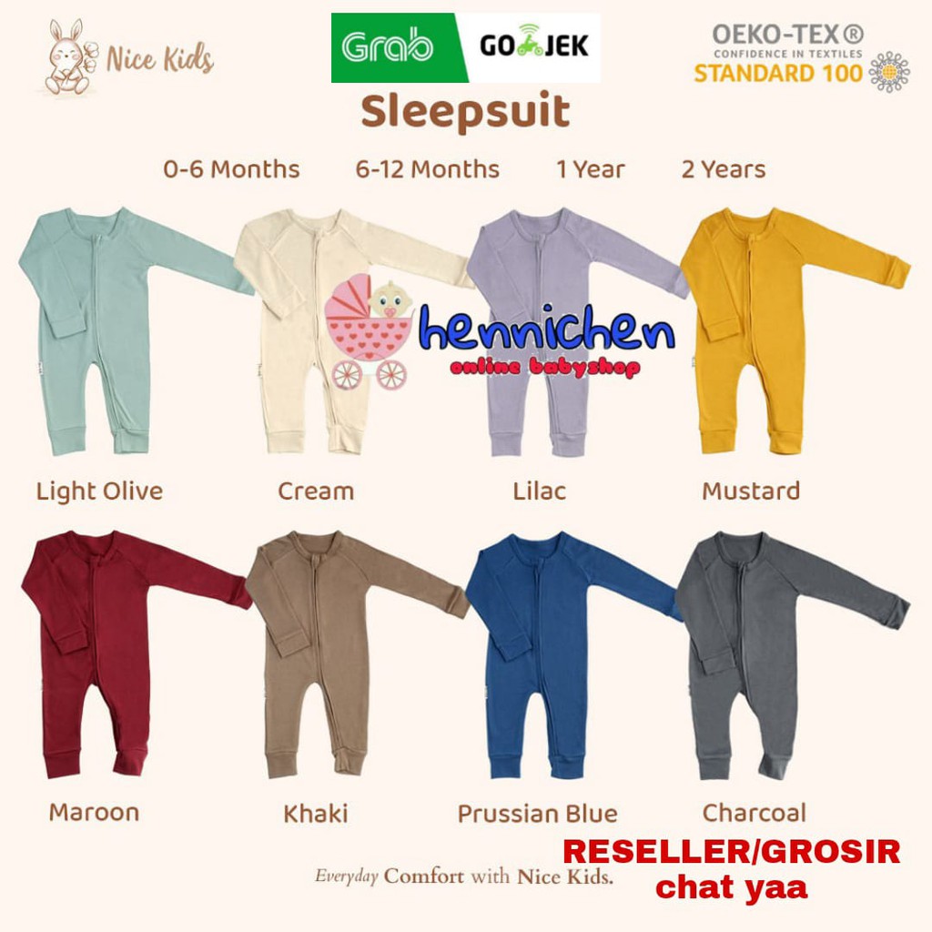 NICE KIDS NICEKIDS SLEEPSUIT Baby Sleepsuit Sleepsuit Bayi Baju tidur bayi  JUmper panjang bayi 0-2 Tahun