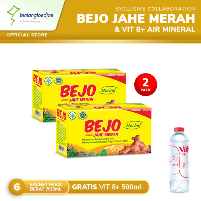 

Bejo Jahe Merah Sachet 2 Pack FREE VIT 8+ Air Mineral 500 ml (BERKUALITAS)