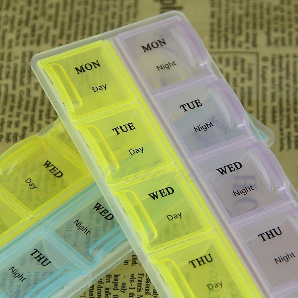 [Elegan] Kompartemen Penyimpanan Merek Baru Kualitas Tinggi Perjalanan Nyaman Mingguan Tablet Rumah Kasus 14slot