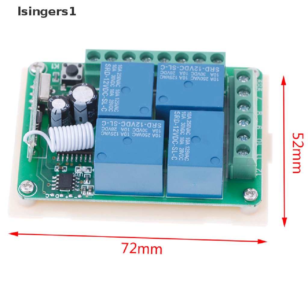 (lsingers1) Switch relay rf wireless 4ch DC 12v 10a 433mhz