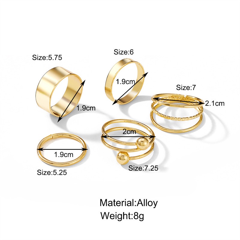 5pcs / Set Cincin Multilayer Model Terbuka Bahan Alloy Untuk Wanita