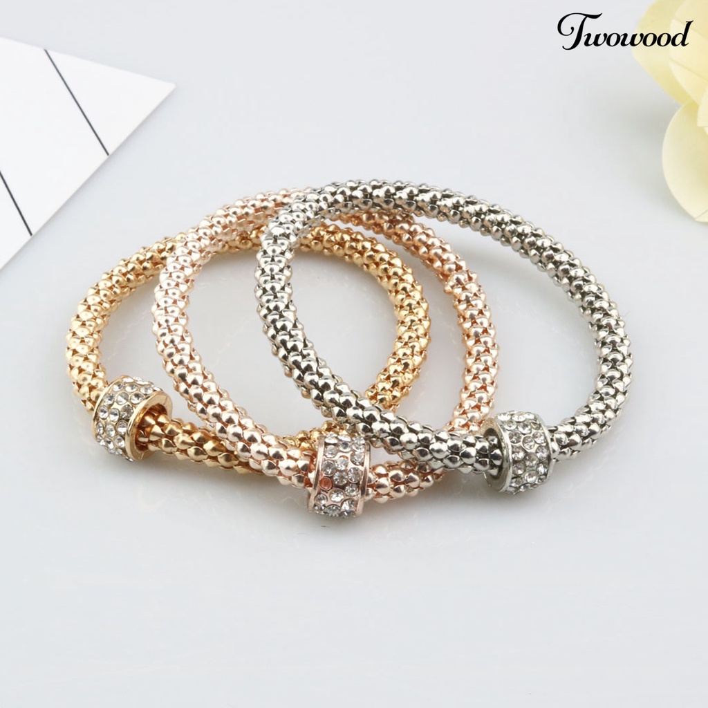 3pcs Gelang Rantai Berlian Imitasi Bahan Alloy Untuk Wanita