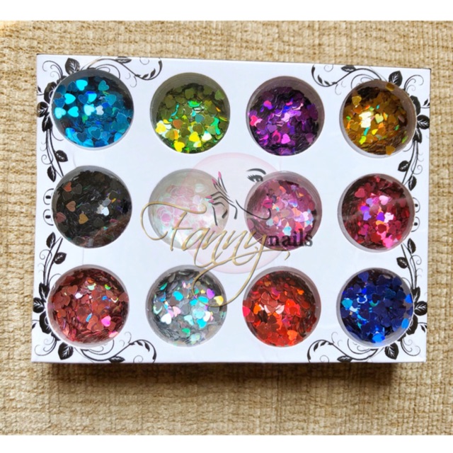 Hiasan LOVE kuku 12 warna nailart / manik capsulate hati glitter slime