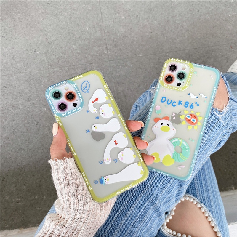 Cute Duck Angel eyes Shockproof Straight Cube Case iPhone 12 Pro Max 11 8plus 7plus 6 6s Plus 7 8 XR X XS MAX SE 11Pro Max iPhone 12 Mini TPU Soft Casing