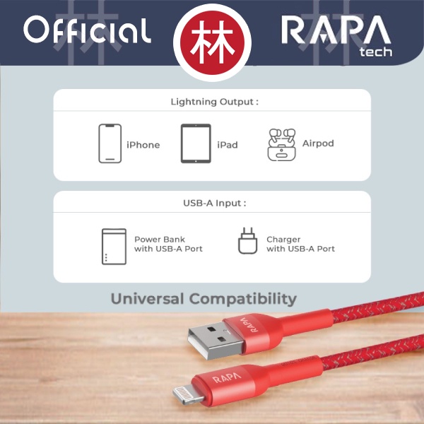 RAPAtech DC1012 - LINE I - USB to Lightning Cable 2.4A Fast Charge 1M