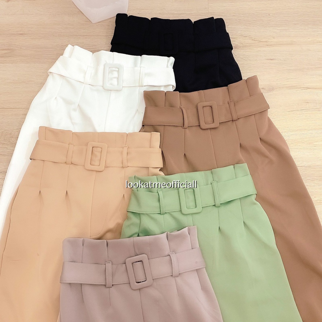 Lookatmeofficial • Celana Highwaist Scuba Office Belt Pants - Celana Kantor Wanita