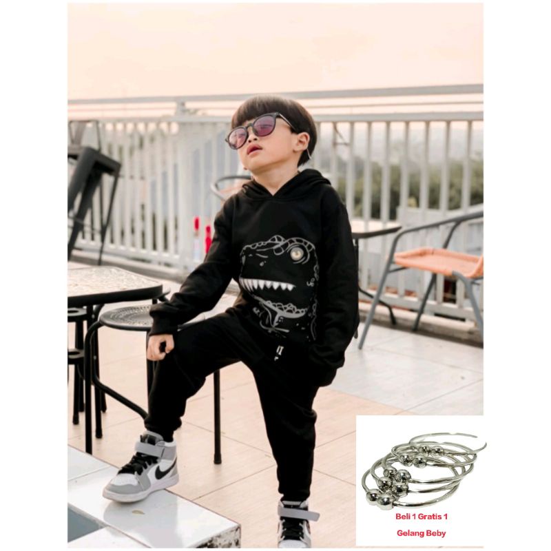 PROMO-SETELAN SWEATER HOODIE ANAK LAKI-LAKI DAN ANAK PEREMPUAN UMUR 1-5 TAHUN SETELAN MUSIM DINGIN HOODIE TIREX TERBARU 2022