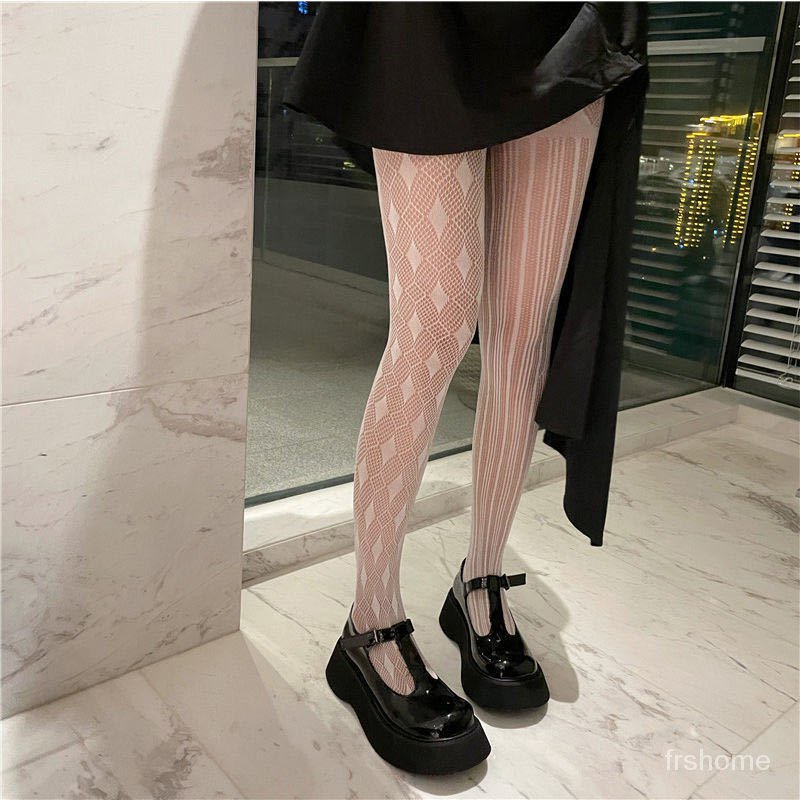 Lolita pantyhose dengan bintang cek berlian gelap berlubang stoking jala untuk gadis-gadis vintage