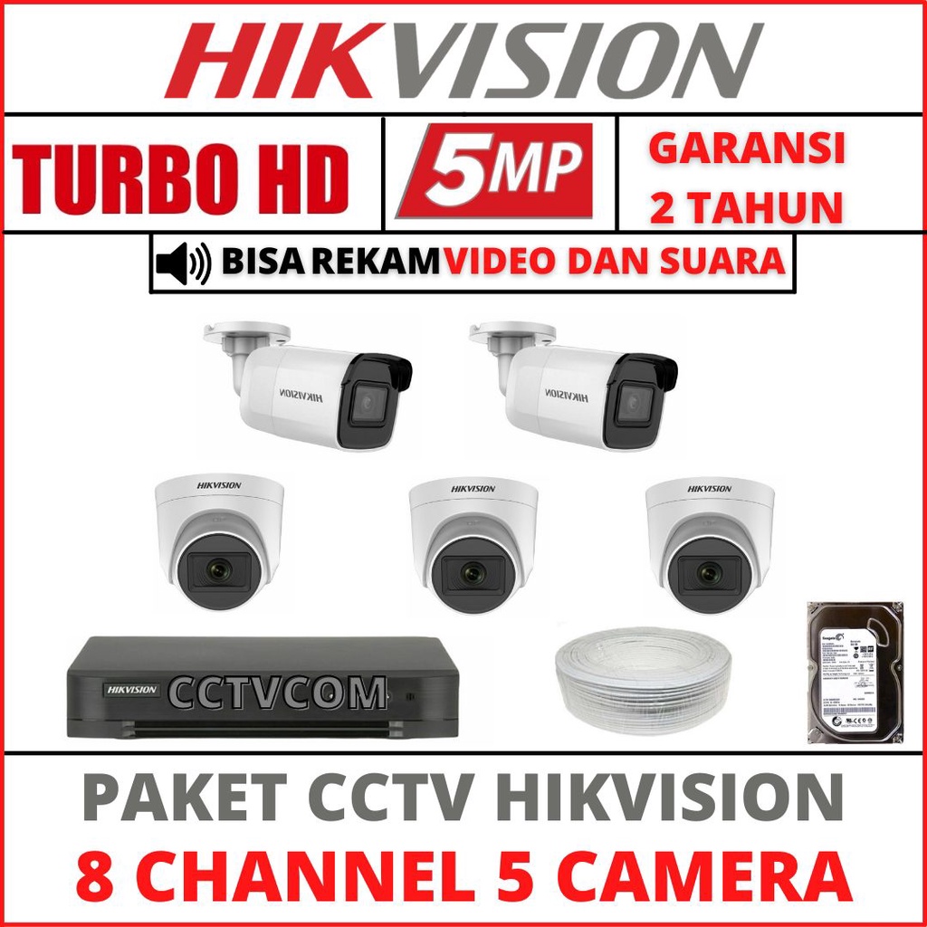 PAKET CCTV HIKVISION 5MP 8 CHANNEL 5 CAMERA TURBO HD KAMERA CCTV KOMPLIT TINGGAL PASANG