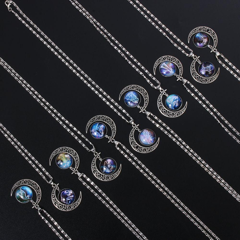 Suyo Constellation Kalung Wajah Ganda Hadiah Persahabatan Fashion Leo Libra Scorpio Sagitarius